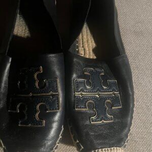 Tory Burch Navy Espadrille Flats Leather Logo